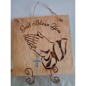 Handmade Jesus Hands Rosary Home Decor Wood Burnished 12" x 12" Wall Hanging New